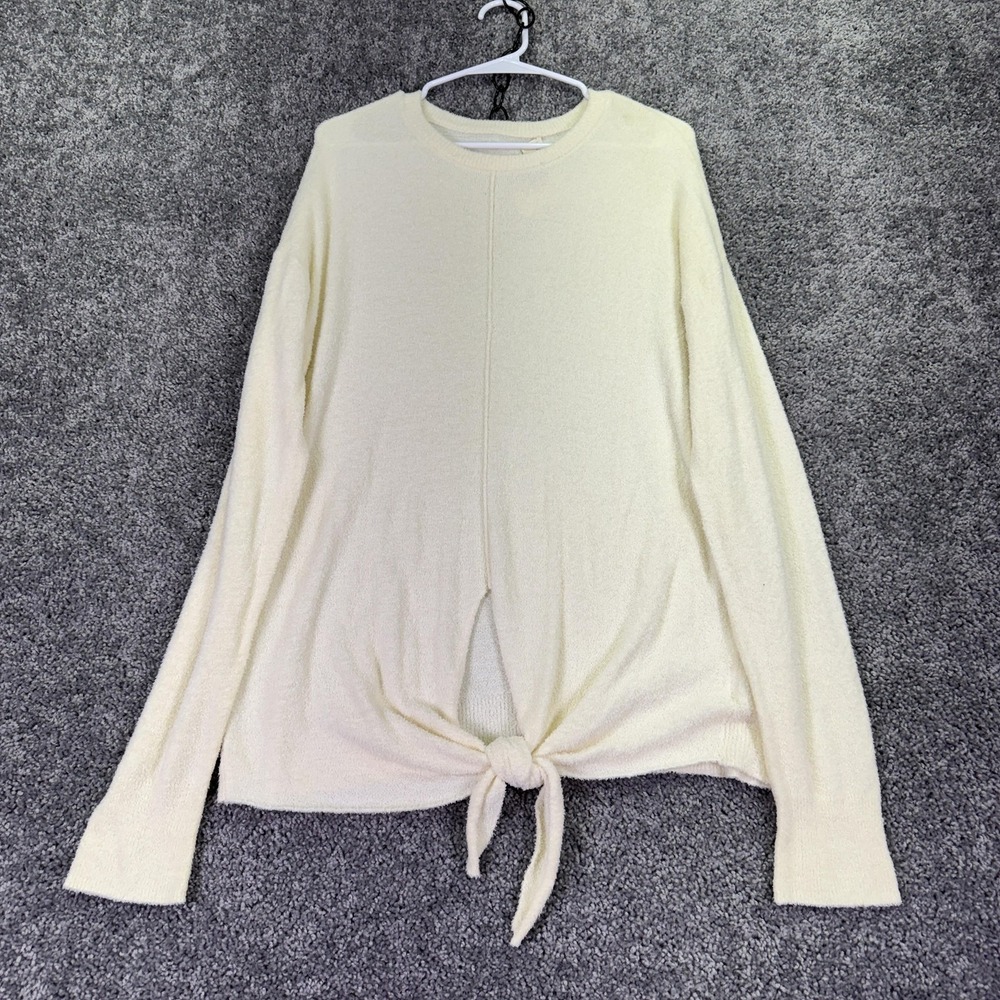 Hem & Thread Sweater Womens Large White Tie Front Crew Knit Pullover Casual